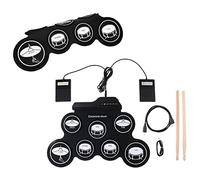 Yctze Set di Batteria Elettronica con 7 Pad - Pad Portatile per Esercitarsi con Batteria Avvolgibile con 5 Accordature, 8 Brani Demo, 3 Ritmi, Ingresso MP3 e Jack per Cuffie