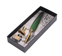 Yctze Set di penne e inchiostro vintage elegante con punta in acciaio Stainl, scrittori di piume e S (GREEN)