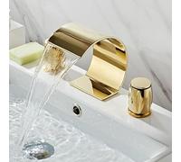 YCVAWEOD Bacino Mixer Rubinetto taps del Bagno Cascata a Cascata a 3 Fori Tappo di Bacino per bagni Oro a Doppia Leva Calda e Fredda Fatta in Cina LWX