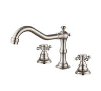 YCVAWEOD Baschi a 3 Fori Doppio Manico Vintage Tre Fori lavandino Bagno Tocca 360 ° Rotante, Oro LWX