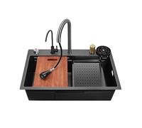 YCVAWEOD Cucina Cascata Cucina Il lavandino in Acciaio Inossidabile unità di Controllo manopola della Workstation Tazza di lavandino e Rubinetto a Discesa 680 * 460 mm LWX