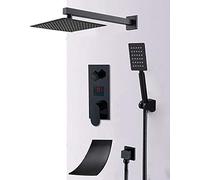 YCVAWEOD Display Digitale a LED Nera Opaco da 16 Pollici Set di rubinetti per Doccia per Doccia Porta piovana Sistema di Doccia per Vasca da Bagno LED Dishing Bath Mixer Tap Tap Tap LWX