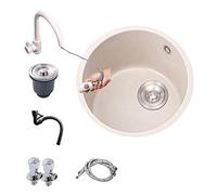 YCVAWEOD Lavello Cucina in Granito Rotondo Beige Completo di Rubinetto graffio di Rubinetto del Rubinetto 1 Ciotola di Ciotola Include la Scheda drenante LWX