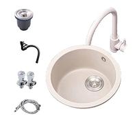 YCVAWEOD Lavello Cucina in Granito Rotondo Beige con Rubinetto del Rubinetto del Rubinetto del Rubinetto Include Set di Area di drenaggio LWX