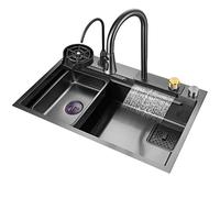 YCVAWEOD Lavello da Cucina a Ciotola Singola Nano Nero 304 Rubinetto a Cascata in Acciaio Inossidabile per Il lavandino per Camper Multiplo Artigianale con componenti di Tip e drenaggio. LWX