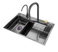 YCVAWEOD Lavello da Cucina a Ciotola Singola Nano Nero 304 Rubinetto a Cascata in Acciaio Inossidabile per Il lavandino per Camper Multiplo Artigianale con componenti di Tip e drenaggio. LWX