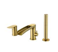 YCVAWEOD Miscelatore da Bagno a Cascata Rubinetto Spazzolato Oro Spazzolato Tocco a 3 Fori 360 beccuccio Girevole 2 modalità soffitto e Tubo Set per i rubinetti del Bagno LWX