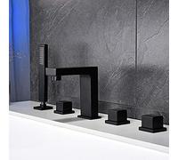 YCVAWEOD Miscelatore da Bagno Nero con Doccia a Mano, Set di Doccia da Bagno Montato sul Ponte, 5 Fori 3 Manico a Bagno Romano, Miscelatore da Bagno LWX