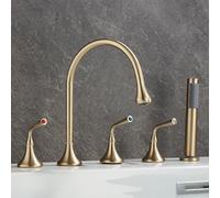 YCVAWEOD Mistero da Bagno a Montaggio del Ponte Mixer Tap Tap 360 ° Rotazione a 3 Leva con Attacco Doccia, Oro Spazzolato LWX