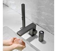 YCVAWEOD Mixer a 3 Fori Tap Grey Bath Dishing Mixer con Schermo a LED Display 2 modalità Doccia e Tubi Set per rubinetti da Bagno LWX