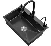 YCVAWEOD Moderno Fattoria Nera lavello Cucina Nera 3hole lavello e Rubinetto Combinato Acciaio Inossidabile Single Ciotola 60 x 45 cm Durevole e Elegante per la ristrutturazione della casa LWX