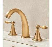 YCVAWEOD Rubinetti da Bagno a 3 Fori Tocco da Bagno in Ottone Vintage con Doppia Maniglia Calda e Acqua Fredda, Oro LWX