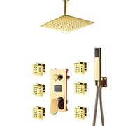 YCVAWEOD Rubinetti per Doccia Digitale LCD Oro Set Doccia 6pcs Massage Spa getti per Display Digitale a 3 Vie Faucet per Doccia per Bagno Dorato, Set Full Set-a da 12 Pollici LWX