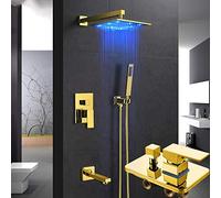 YCVAWEOD Rubinetti per Doccia in Oro a LED 12 Pollici Porta a Pioggia LED SCHECHE Mixer Tap Tap TAPUT TABUET GUSE SETTA DOCCHIA DOCCHIA DOCCHI LWX