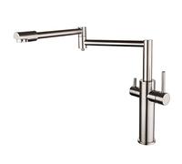 YCVAWEOD Rubinetto a Filler in pentola, Rubinetto della Cucina Pieghevole Girevole con Tocco di Filtro dell'Acqua Potabile, Doppia Maniglia in Ottone Tocca Mixer da Cucina Fredda e Calda, Nichel