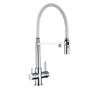YCVAWEOD Rubinetto da Cucina Montato a Ponte con spruzzatore a tiro Verso Il Basso Mixer per lavello in Ottone Solido Rotazione a 360 Gradi tocchi per Filtro per Acqua a 3 Vie Set Pulito (Bianco) LWX
