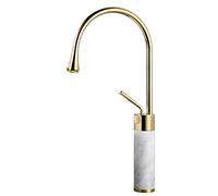 YCVAWEOD Rubinetto del Bacino da Bagno in Marmo Naturale Dorato con Un Foro a Singolo Foro Caldo e Freddo Tocco in Ottone per Il banco sopra Il banco Oro e Bianco LWX