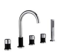 YCVAWEOD Set di Doccia, tocchi da Bagno Gold Bath Discia Mixer Picket Valvola a 360 Gradi Tocca Doppia Leva Tiro Fuori Tocca Tazza da Bagno a 5 Fori, Chrome + Black LWX