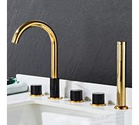 YCVAWEOD Set di rubinetti per Doccia Montato a Parete, Set della Doccia, Set di rubinetti da Bagno a 5 Fori Black+Gold Bath Mixer Tap con Doccia 360 Tap TAPPIVE Testa SCHEDE Mixer Doppio Lever-A LWX