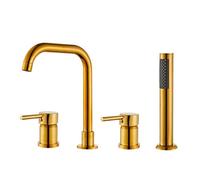 YCVAWEOD Set di soffione, Tocco di Doccia Black 4 Fori Tocca con soffione Rotante Tocco a Leva Singolo Tocco, Oro LWX