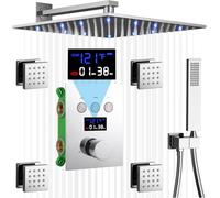 YCVAWEOD Sistema della Doccia Display Temperatura della Testa Termostatico Montaggio a Parete a LED da 12 Pollici con Portatile e 4 getti per Il Corpo Combo Combo CHIUCET CROME Chrome LWX