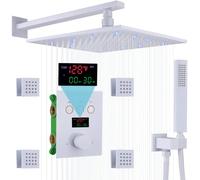 YCVAWEOD Sistema della Doccia Display Temperatura della Testa Termostatico Montaggio a Parete a LED da 12 Pollici con Portatile e 4 getti per Il Corpo Combo Combo CHIUCET CROME Chrome LWX