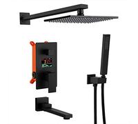 YCVAWEOD Sistema di Doccia montata a Parete con Display Digitale a LED Mixer a Pioggia Nera da 12 "Pioggia Quadrata con Doccia Completa Set di rubinetti per la Doccia per Un'Esperienza del Bagno