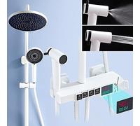 YCVAWEOD Sub-White Concealed Copper Cody Sovracharted Waternfall Casca a Quattro velocità Spray Head Rain Pulsante Discia Digitale Set di Doccia Display Black Digital Display Open Wheel Set LWX