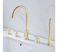 YCVAWEOD TAPO in Mixer da Bagno a 4 buche Schema di Doccia in Oro Spazzolato e Tubo Flessibile per rubinetti da Bagno Calda Fredda cucine per Il Mixer a Rubinetto LWX
