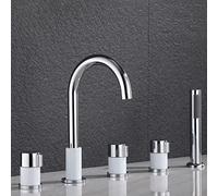 YCVAWEOD Tocca del Mixer da Bagno a 5 Fori Moderni con Cascata Doccia da Bagno Set di rubinetti da Bagno cromata e Bianca conduttore a Mano per aggiornamento del Bagno Elegante LWX