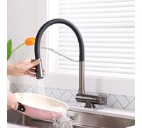 YCVAWEOD Tocca Pieghevole Cucina Cucina cromata Miscelatore Cucina a Leva Singola Toccata con Spray Cucina Spray per Rubinetto la Finestra Anteriore del Tubo Flessibile (Oro Spazzolato) LWX