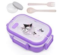 YCVBCY Kuromi Lunch Box Contenitore,Cartoon Lunch Box 800-1000 Ml Pranzo Prova Di Perdite Con Scomparti a Strati Con Contenitore Per Salse e Utensili Per Bambini Scuola Picnic