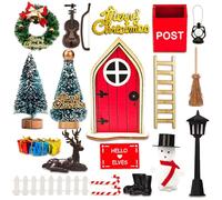YCVSKY Porta Elfo Natale,24 PCS Accessori per Porticina Elfo Natale Legno,Porticina Elfo Natale,Porta degli Elfi Natale con Stivali Lanterna per Casa delle Bambole in Miniatura