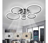ycwdcz Plafoniera con Ventilatore da Soffitto, Anelli Lampadario Led con Ventilatore da Soffitto, Dimmerabile, Motore DC, Modalità Estate Inverno, Ventola Soffitto con Luce e Telecomando, Nero