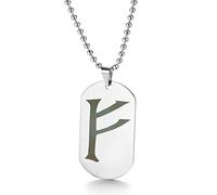 YCYR Vichingo Norreno 24 Futhark Runa Simbolo Amuleto Collana, Unisex in Acciaio Inox Medaglietta di Riconoscimento Coppie Gioielli Personalizzati Ciondolo Amore,Fehu Silver