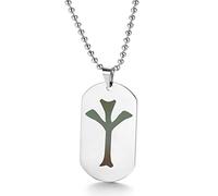 YCYR Vichingo Norreno 24 Futhark Runa Simbolo Amuleto Collana, Unisex in Acciaio Inox Medaglietta di Riconoscimento Coppie Gioielli Personalizzati Ciondolo Amore,Algiz Silver