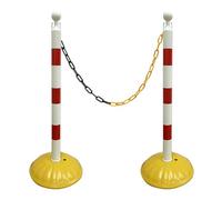 YCYRF Set di Paletti Delimitazione, 2 Pali a Catena Portatili Rossi e Bianchi, Transenne in Plastica, Dissuasori di Sicurezza, Barriere di Controllo della Folla, Coni Stradali con Base Gialla