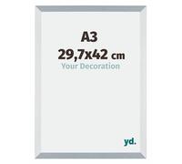 yd. Your Decoration - Cornice A3 29.7x42 cm - Cornice Decorativa Parete in Legno con Vetro in acryl - Antiriflesso - Ottima Qualità - Alluminio Spazzolato - Mura