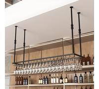 YDEHUEAD Portabicchieri da vino da appendere in altezza regolabile/Portabottiglie da Soffitto - Mensola da Soffitto/Portabottiglie da vino vintage/Portabottiglie da parete rustico (Nero, 90.35cm)