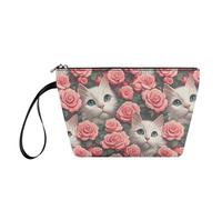 YDFISH Borsa per il trucco per le donne PU Borsa cosmetica con cerniera Portatile Viaggio Toiletry Pouch Moda Vacanza Borse, Rosa Gatto