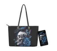 YDFISH Portafoglio da donna con teschio e corvo blu e rosa, piccolo set gotico e portafoglio, borsa a tracolla leggera da viaggio tutto in uno