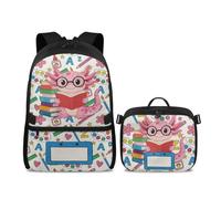 YDFISH Simpatico zaino per la scuola 2 pezzi Set di borse per la scuola per ragazze Borsa per bambini con scatola per il pranzo per studenti Zaino da viaggio, Aggiungi Nome Axolotl, M, Classico