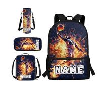 YDFISH Zaino per bambini con fulmine per ragazzi scuola elementare ragazzi Bookbag con scatola per il pranzo Set 4 in 1 per studenti, Basket Fuoco Personalizzato, M, Classico
