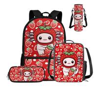 YDFISH Zaino per bambini per ragazze 43 cm borsa da scuola per bambini carino bookbag con portapranzo set 4 in 1 per la scuola elementare, Axolotl Rosso Fragola, M, Classico
