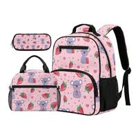 YDFISH Zaino per ragazze della scuola materna borsa per la scuola e borsa per il pranzo set per bambine 34,9 cm borsa per libri per bambini, Koala alla fragola, S, Classico