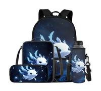 YDFISH Zaino scolastico per ragazzi dai 4 agli 8 anni, leggero, con borsa per il pranzo, 4 pezzi, set di libri per bambini per la scuola, Piccolo Axolotl, M, Classico