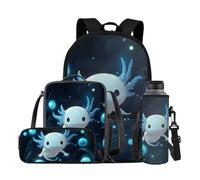 YDFISH Zaino scolastico per ragazzi dai 4 agli 8 anni, leggero, con borsa per il pranzo, 4 pezzi, set di libri per bambini per la scuola, Carino Axolotl, M, Classico