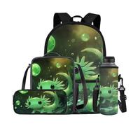 YDFISH Zaino scolastico per ragazzi dai 4 agli 8 anni, leggero, con borsa per il pranzo, 4 pezzi, set di libri per bambini per la scuola, Oceano Carino Axolotl, M, Classico