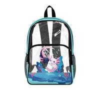 YDFISH Zaino trasparente da 17 pollici per ragazze della scuola in poliestere trasparente borsa da scuola con multi-tasche carino bookbag per ragazze, Coppia Axolotl, L, Classico