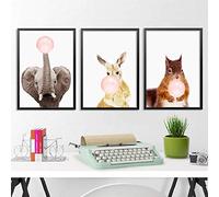 YDGG Animali del Fumetto Dipinti su Tela Nursery Blow Balloons Art Poster Scoiattolo Elefante Stampa Immagini a Parete Camera dei Bambini Decor-50x70cmx3 Pezzi Senza Cornice